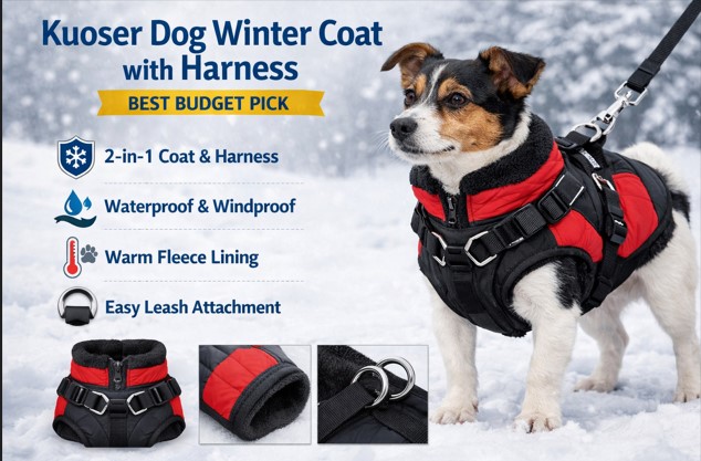 Kuoser Dog Winter Coat with Harness - Best Winter Coat With Harness 