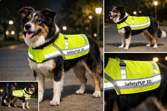SafetyPUP XD reflective dog vest in bright yellow for high visibility. Best Reflective Dog harness.